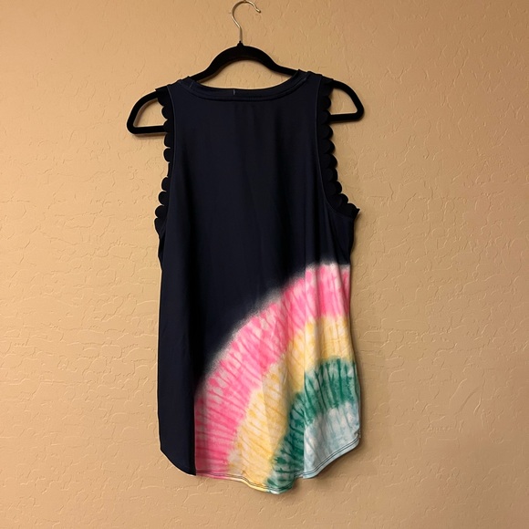 NWT Crown & Ivy Navy Sleeveless Athletic Tank w/Pink/Yellow/Green Tie Dye Arc - Picture 11 of 15